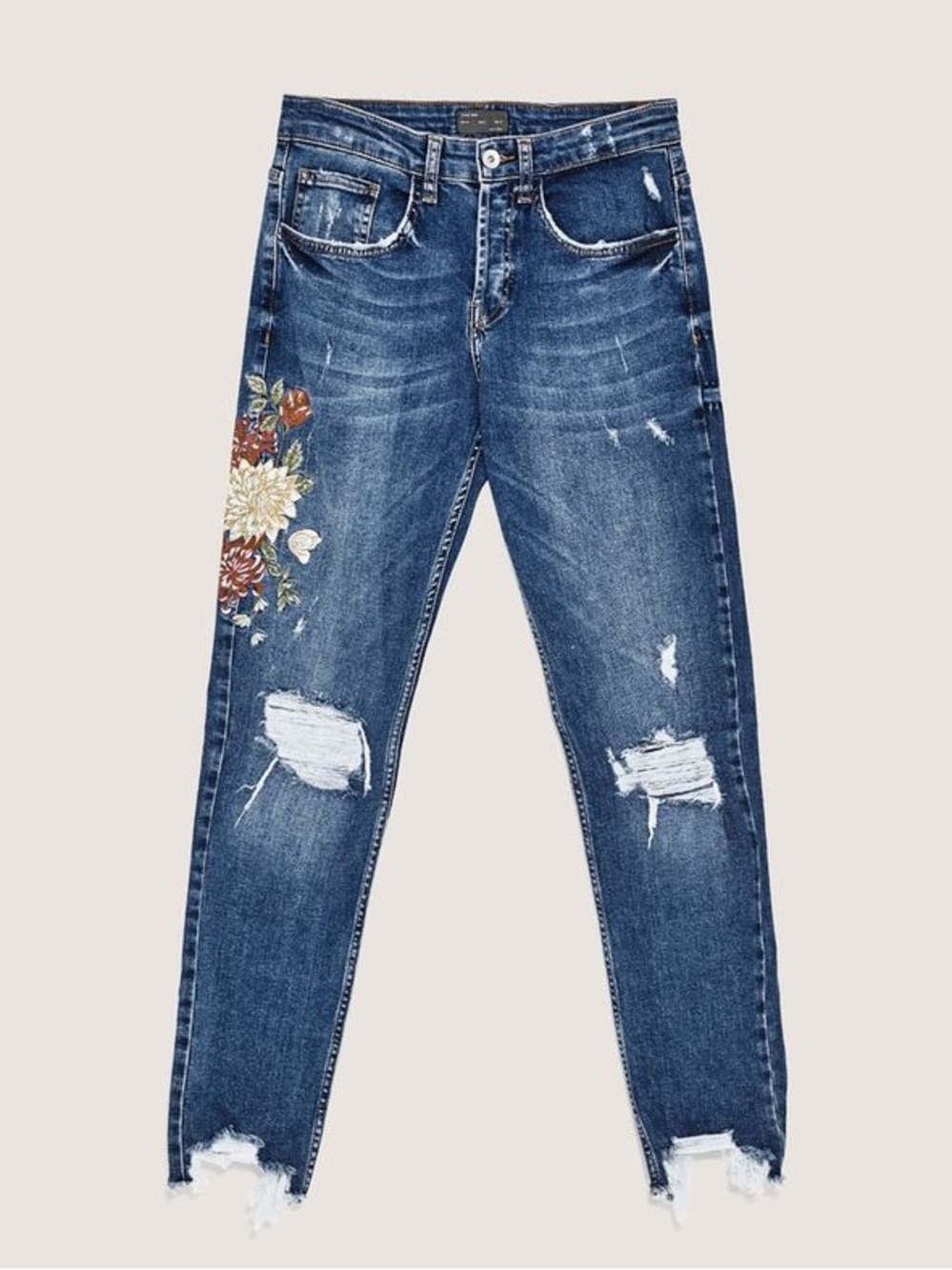 Zara Men’s Floral Embroidered Denim Jeans Size 34